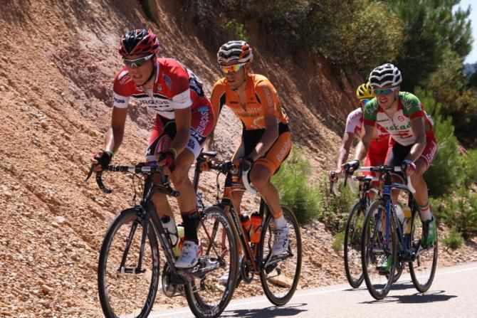 Breakaway with Efr&eacute;n Carazo (Burgos BH), Ricar Garc&iacute;a (Euskaltel), Aritz Bag&uuml;es (Euskadi) and Romain Hardy (Cofidis)