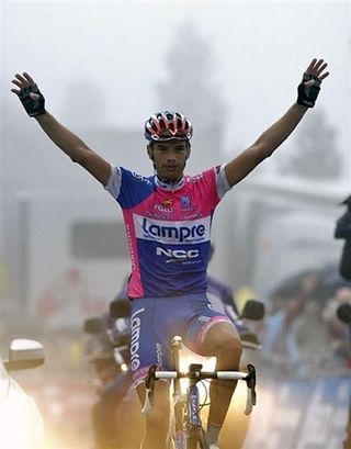 Alessandro Ballan (Lampre) celebrates his win.