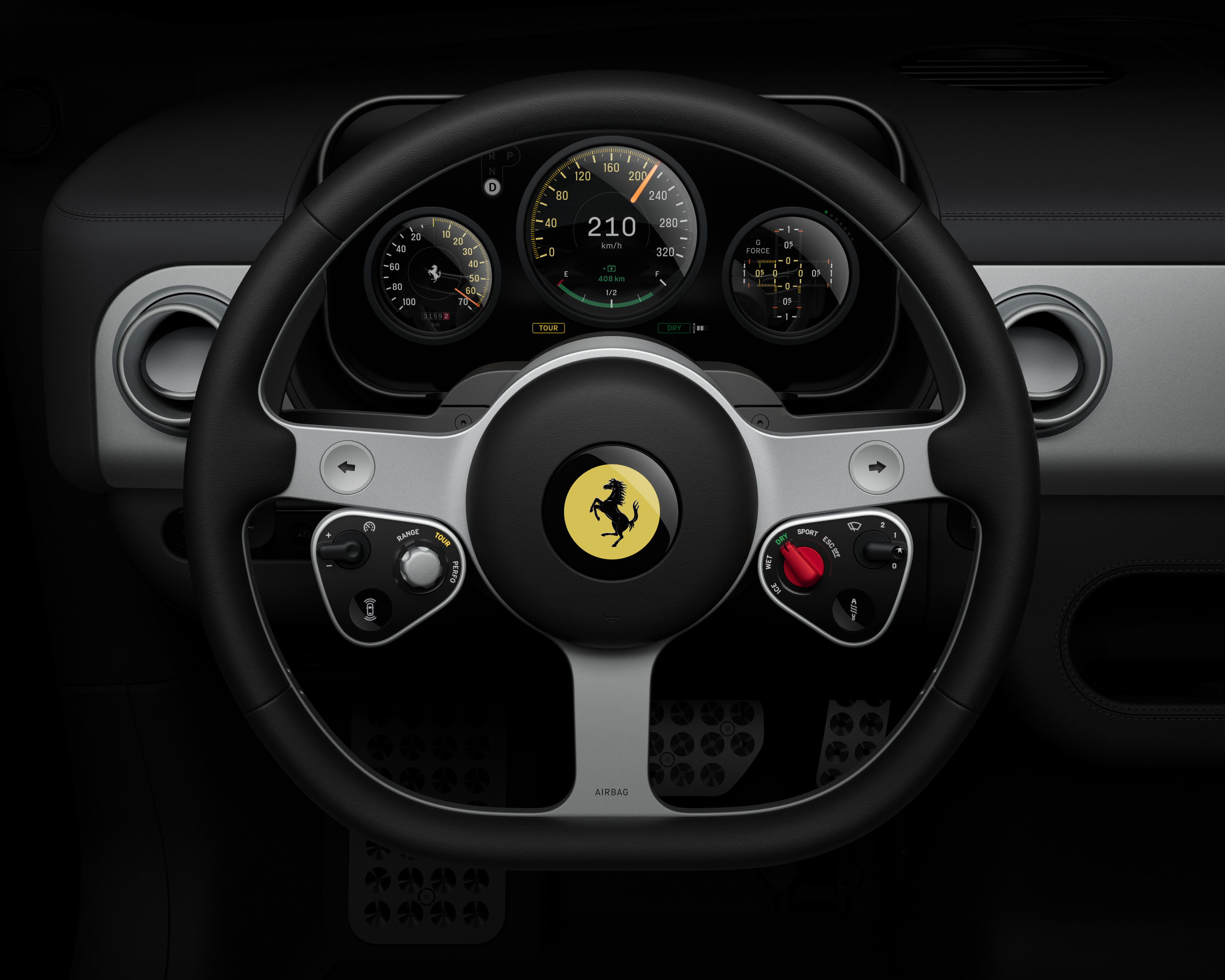 The Ferrari Luce steering wheel and instrument binnacle