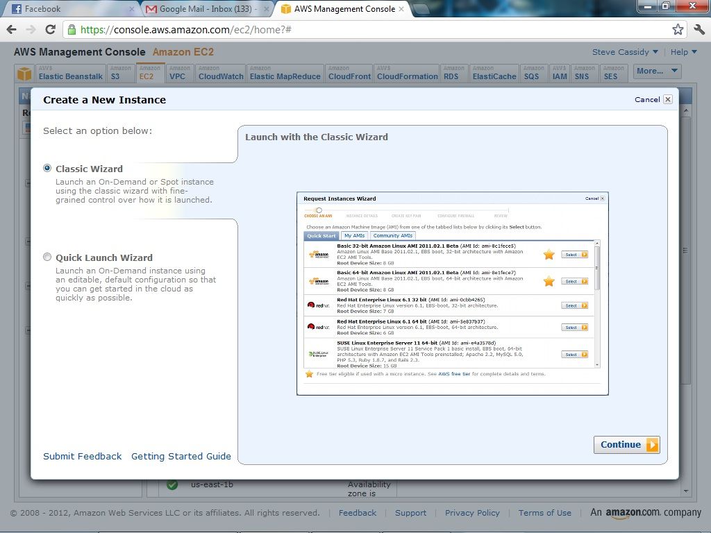 The AWS start wizard
