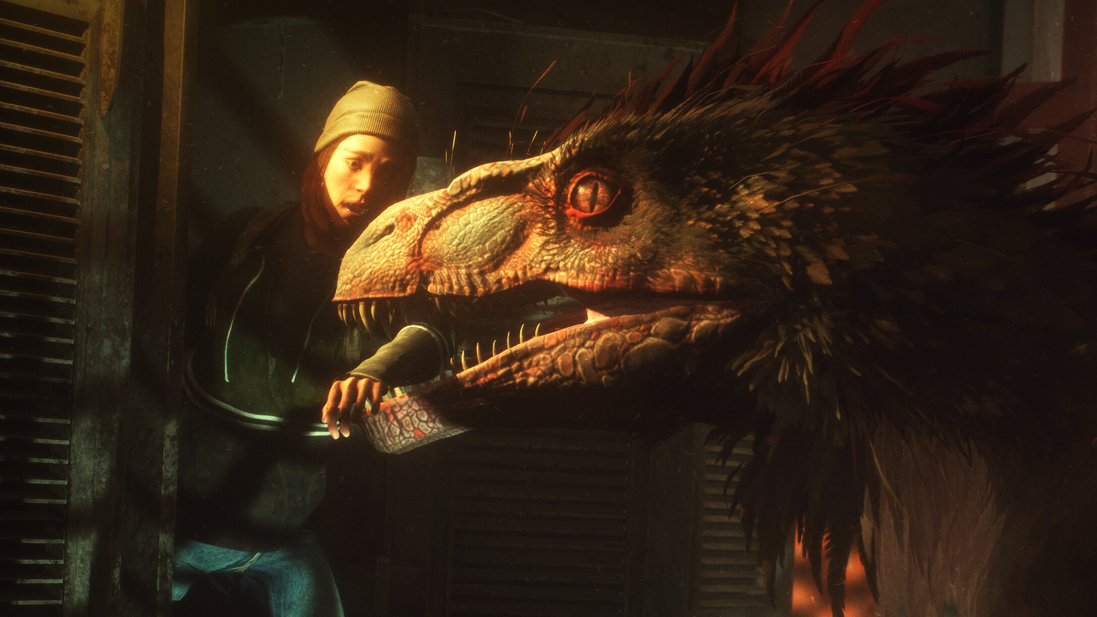 A dinosaur attacking a person