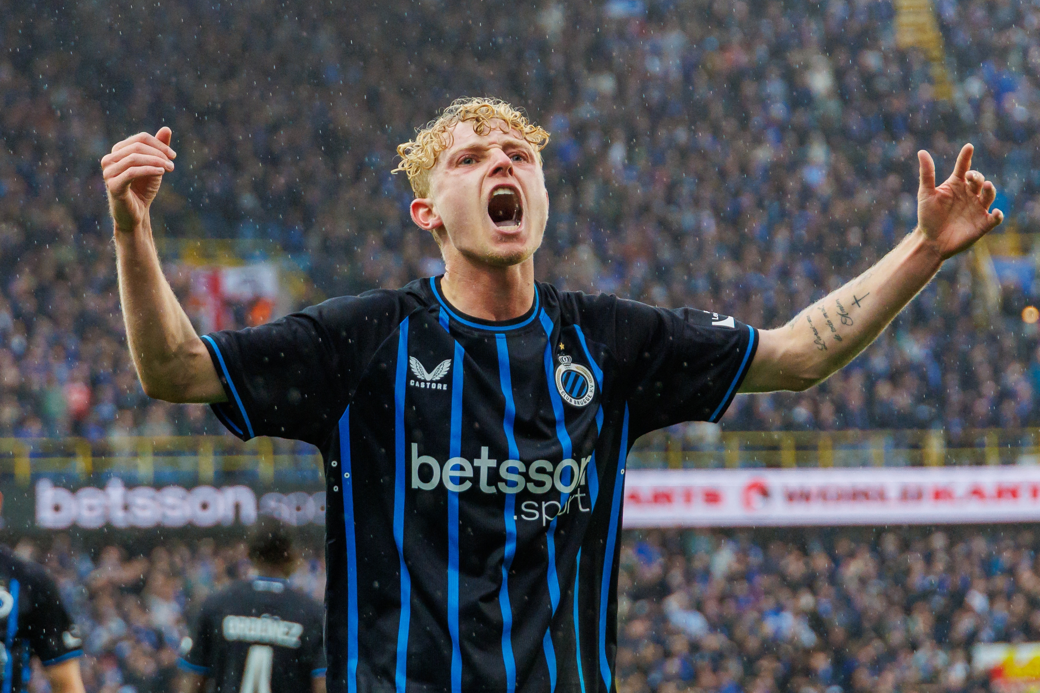 Club's Joaquin Seys celebrates after scoring during for Club Brugge