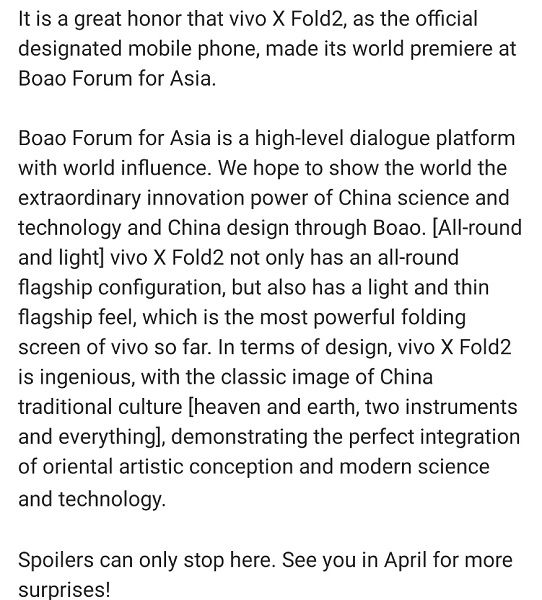 A translated Vivo post about the upcoming X Fold 2.