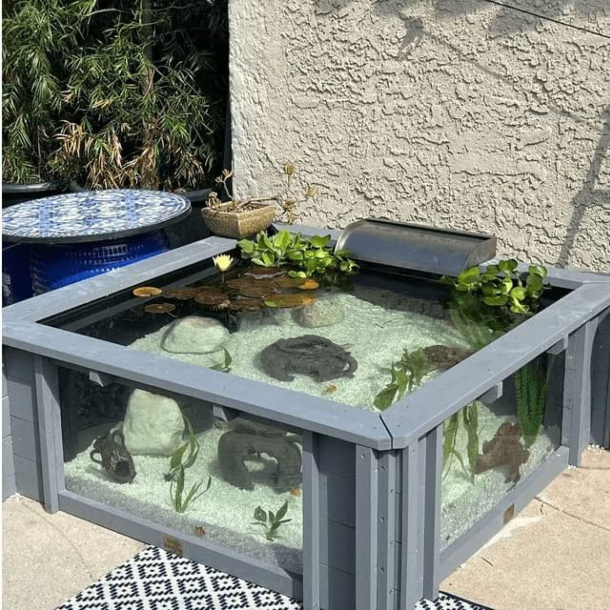 Lotus Clear View Garden Aquarium - Square Raised Garden Pond with Windows Light Grey