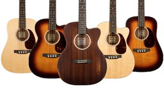 Martin's new Jr. acoustic basses and 000CJR-10E StreetMaster acoustic guitar (center)
