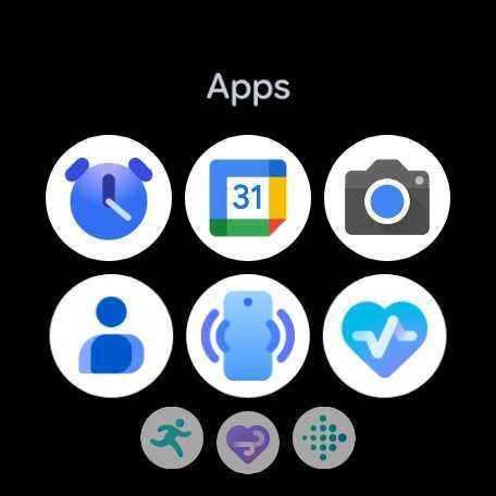 The new apps menu in Wear OS 6 features more descriptive icons, and a rolling, scrolling experience that adheres to the rounded screen.