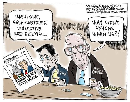 Political cartoon U.S. Trump Ryan McConnell Democrats debt deal