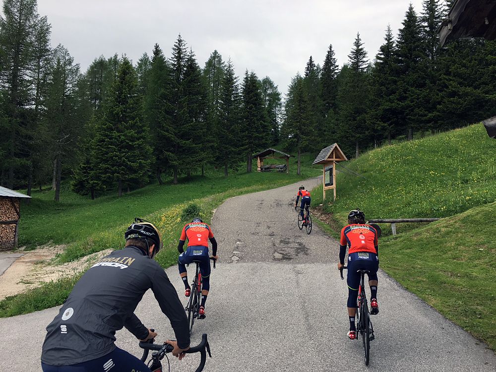 The Bahrain-Merida riders set off for three hours in the mountains