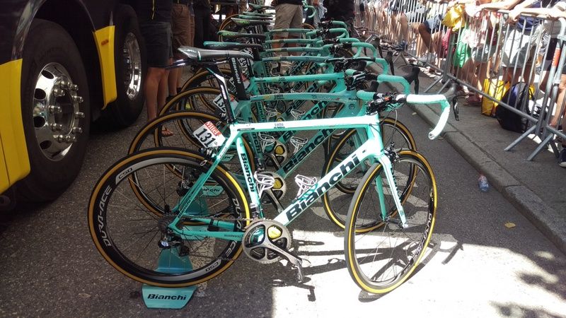 Robert Gesink's Bianchi Specialissima at the LotoNL-Jumbo team bus