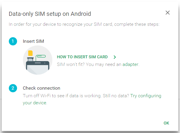 Project Fi data SIM setup process