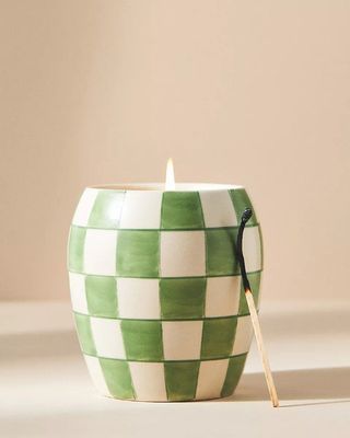 Green checked candle