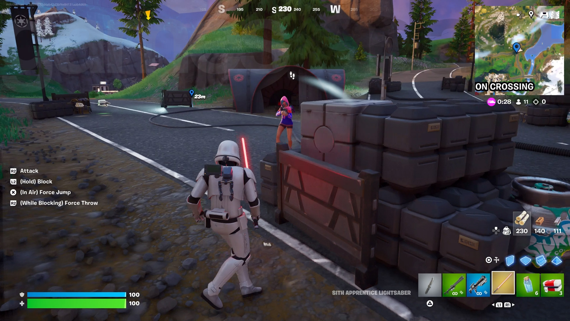 Wearing a Galactic Empire Stormtrooper disguise after using a Fortnite Telephone Booth