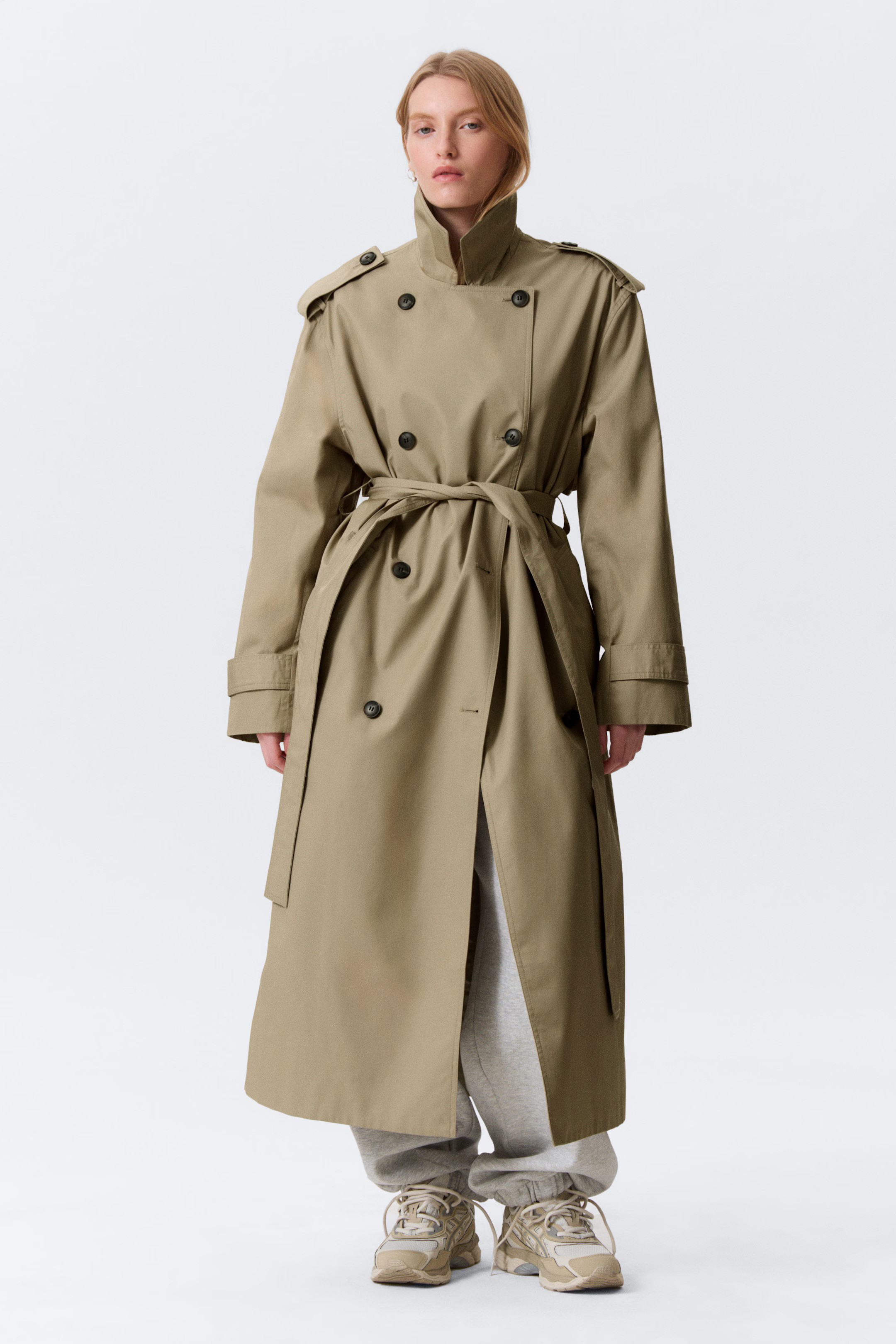 Oversized Double-Breasted Canvas Trench Coat