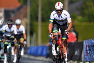 Nathan Haas representing Australia at the 2021 UCI Road World Championships in Leuven