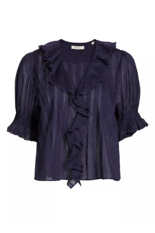 Dôen Henri Ruffled Cotton Short-Sleeve Blouse