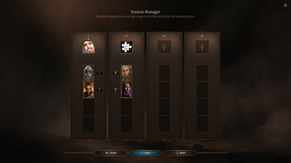 Baldur's Gate 3 scenario manager screen showing two players with NPC partners