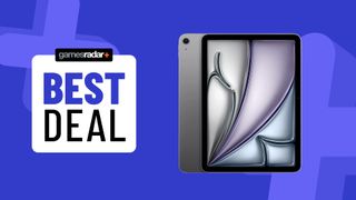 iPad Air 11-inch on a blue background with best deal badge