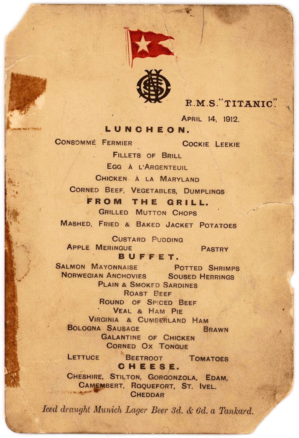 The last menu from the Titanic.