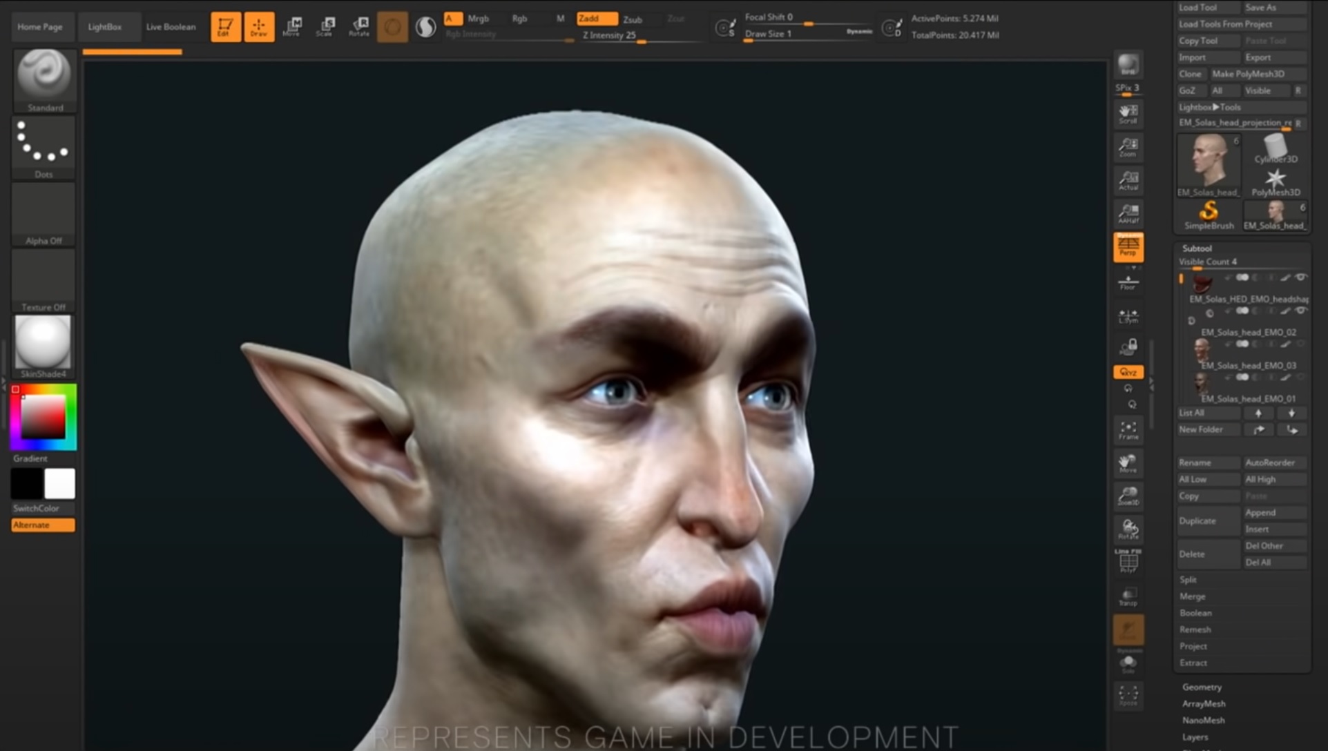 Dragon Age: Dreadwolf - An in development screenshot of Solas's face being modeled, making a kissing face.