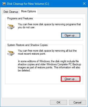 System Restore and Shadow Copies settings