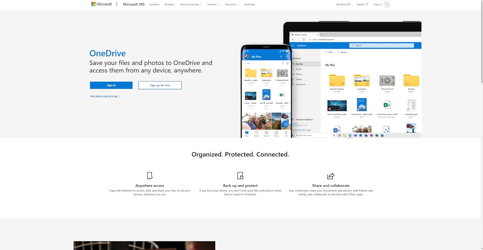 Microsoft OneDrive's homepage