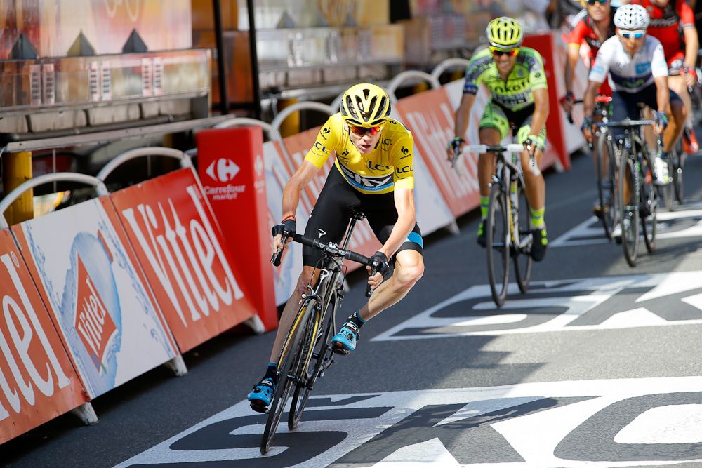 Chris Froome nears the finish of stage 11.