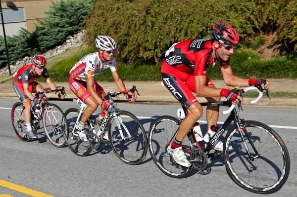 George Hincapie (BMC Racing) leads Kiel Reijnen and Levi Leipheimer.
