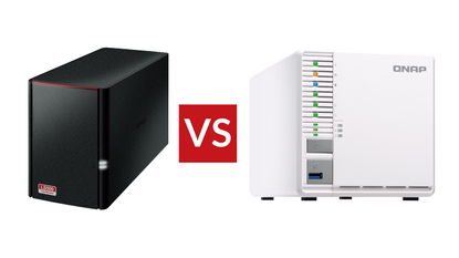 QNAP TS-332X vs. Buffalo LinkStation 520 NAS drives side by side in black and white colorways