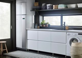 A utility room with an exhaust air heat pump