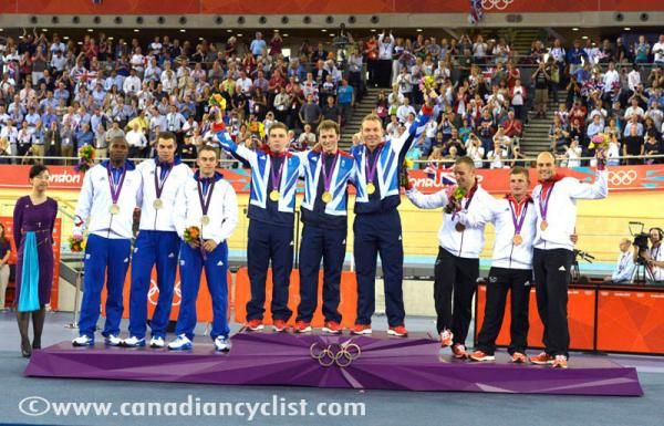 Men's team sprint podium (L-R): France, Great Britain, Germany