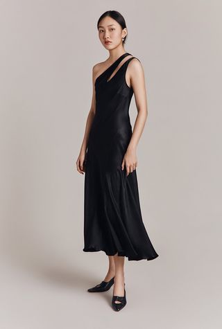 Rose One Shoulder Satin Midi Dress