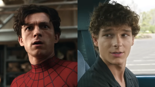 Tom Holland in the Spider-Man suit in Brand New Day and Mason Thames in a truck in Regretting You