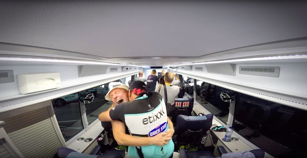 The Velon footage also included celebrations from the Etixx-QuickStep team bus