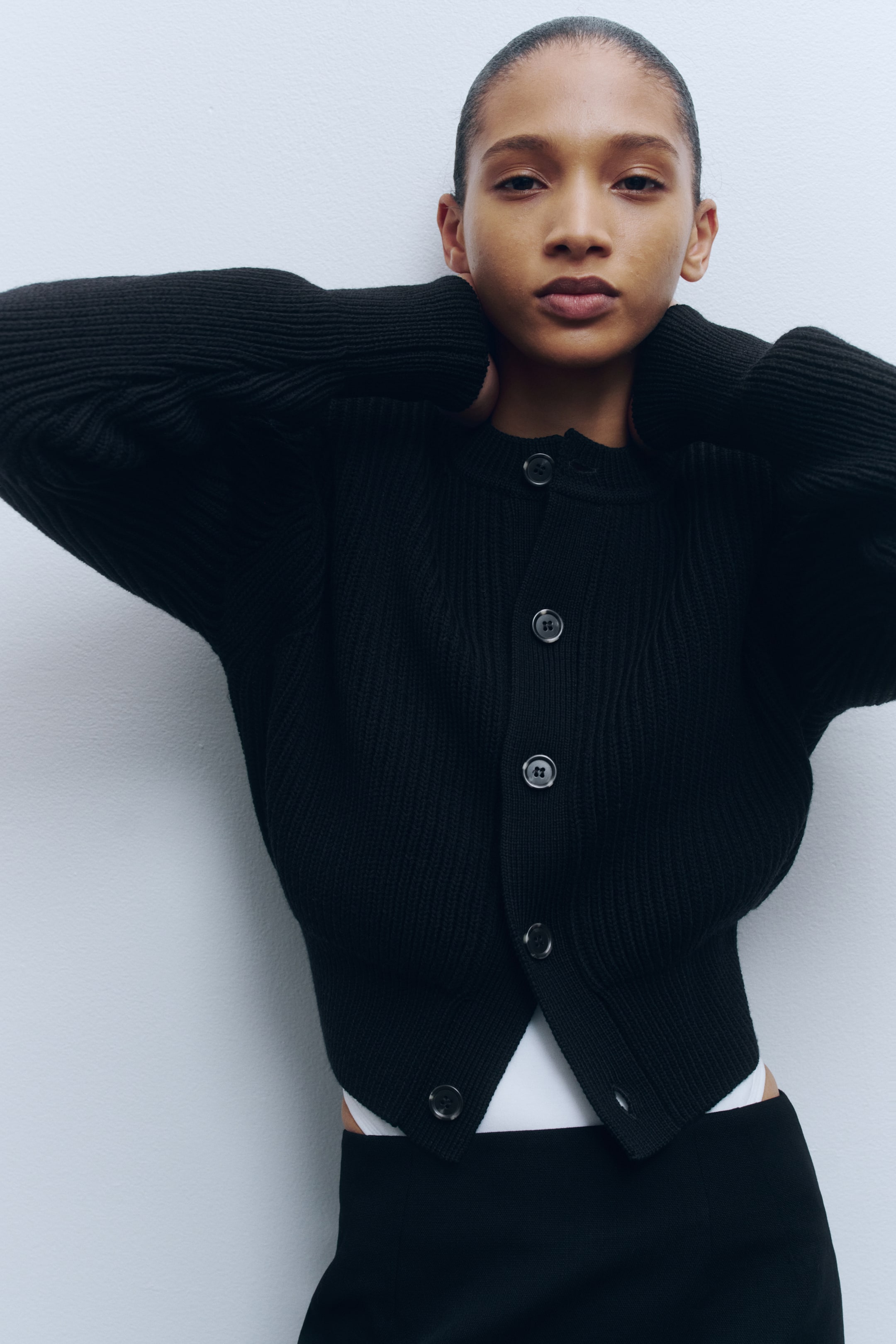 Shoulder-Pad Wool Cardigan