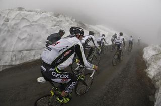 The Geox Giro team ride up the climb together
