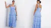 Simply Be Blue Tiered Frill Shirred Maxi Dress With Tie Strap