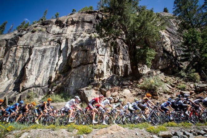 The race wound through tall canyons on the way out of Aspen.