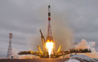 Russia's Progress 58 cargo spaceship launches atop a Soyuz rocket from Baikonur Cosmodrome in Kazakhstan on Feb. 17, 2015.