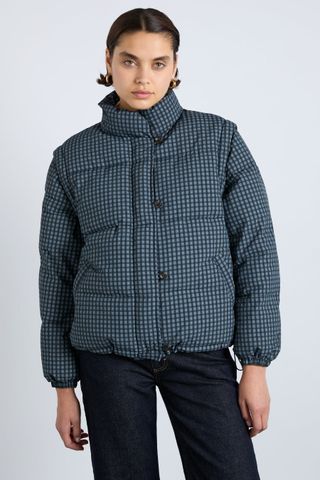 Pearl Check Puffer - Navy Gingham