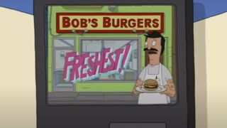 Bob Belcher in an ad for his restaurant on TV on Bob's Burgers