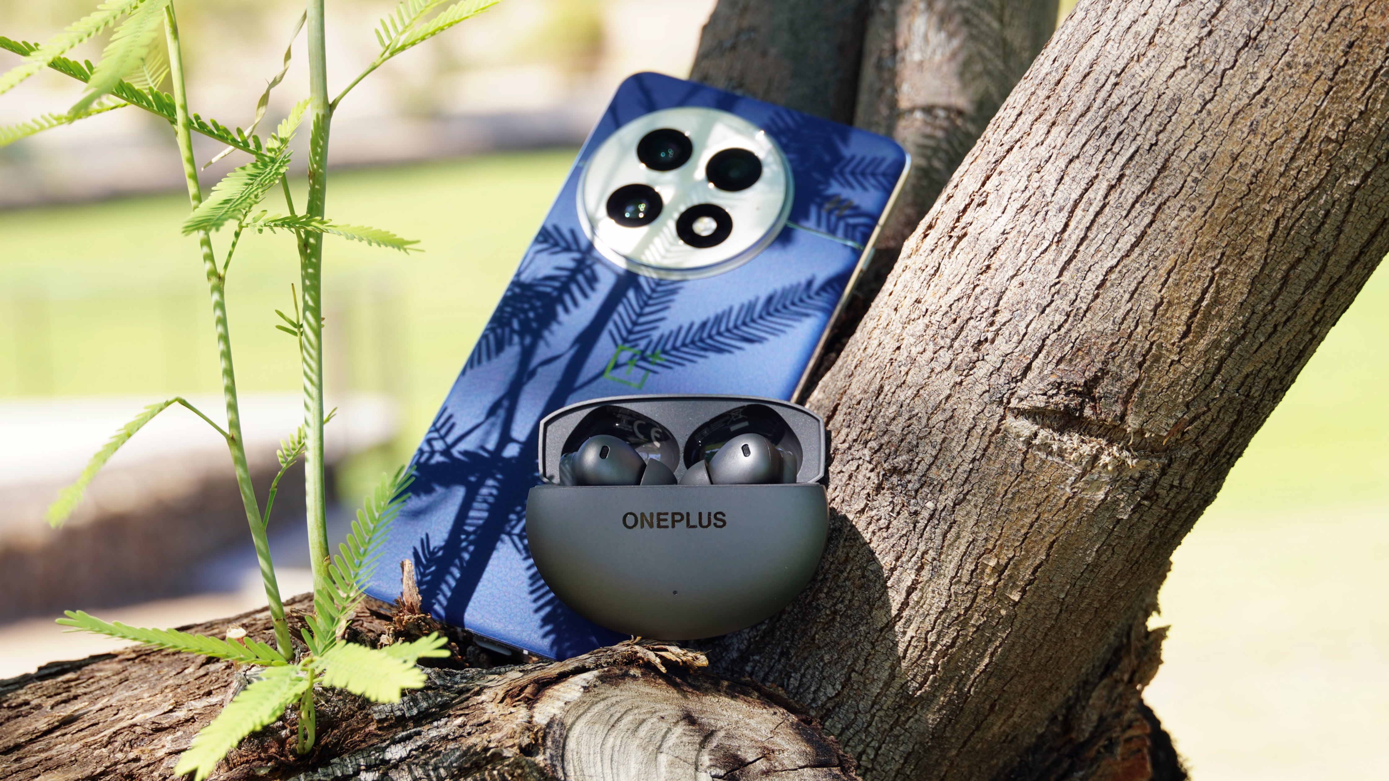 The OnePlus Buds 4 in Storm Gray.