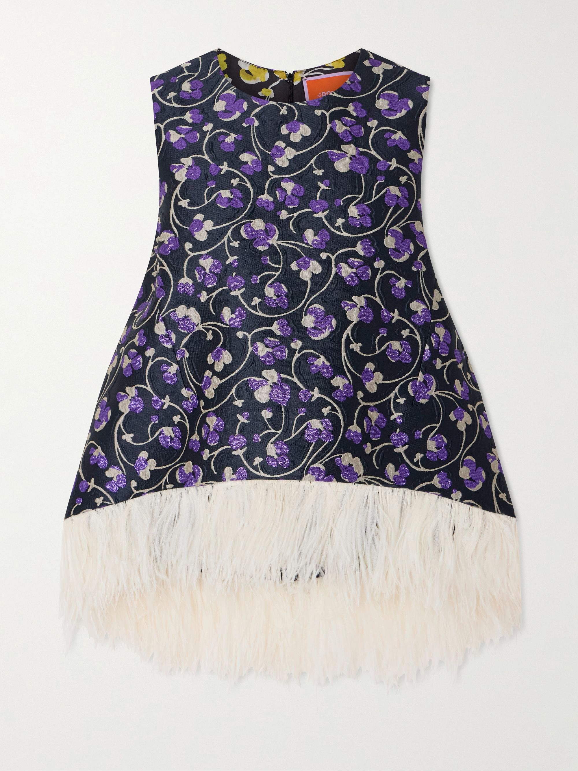 La DoubleJ, La Scala Asymmetric Feather-Trimmed Metallic Jacquard Top