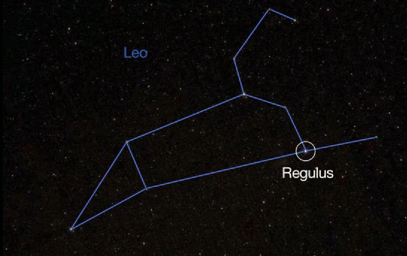 This image from a NASA March night sky video shows the constellation Leo, the Lion, and position of the bright star Regulus.