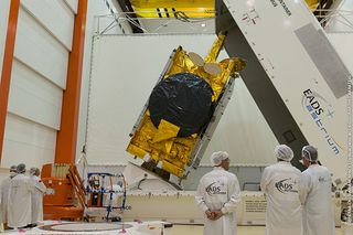 The Measat 3b satellite arrived in French Guiana in April, but was put in storage to wait for its co-passenger to be ready for launch.
