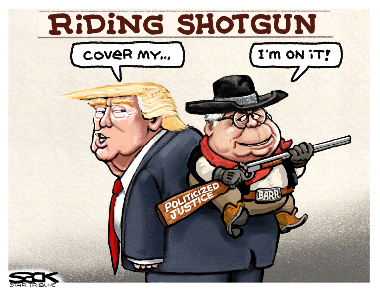 Political Cartoon U.S. Trump Barr DOJ