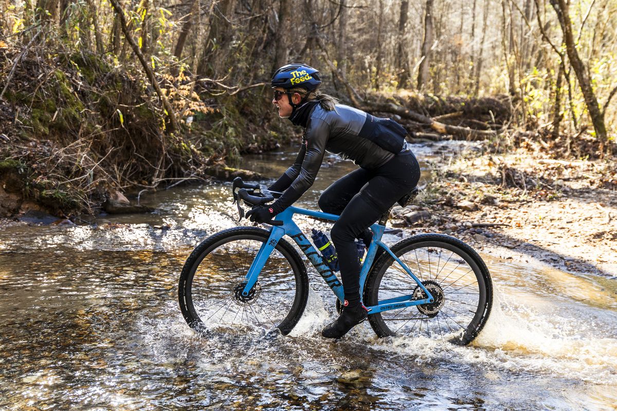 Two-time elite women's winner Lauren De Crescenzo on the course at 2025 Homegrown Gravel Race