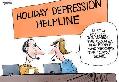Editorial Cartoon U.S. Holiday Depression Helpline Cats