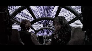 Han Solo and Chewbacca punch the hyperdrive in "Star Wars" to go light speed.