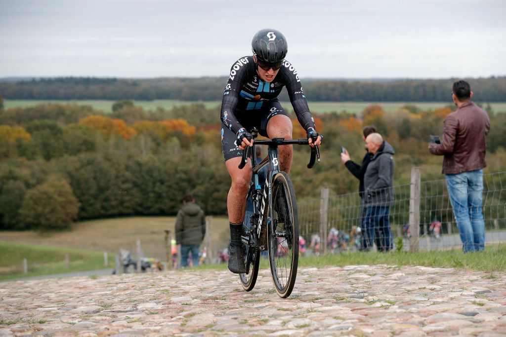 HOOGEVEEN NETHERLANDS OCTOBER 23 Franziska Koch of Germany and Team DSM competes in the breakaway during the 17th UCI Womens WorldTour Ronde van Drenthe 2021 a 1591km one day race from Assen to Hoogeveen UCIWWT RondevDrenthe on October 23 2021 in Hoogeveen Netherlands Photo by Bas CzerwinskiGetty Images