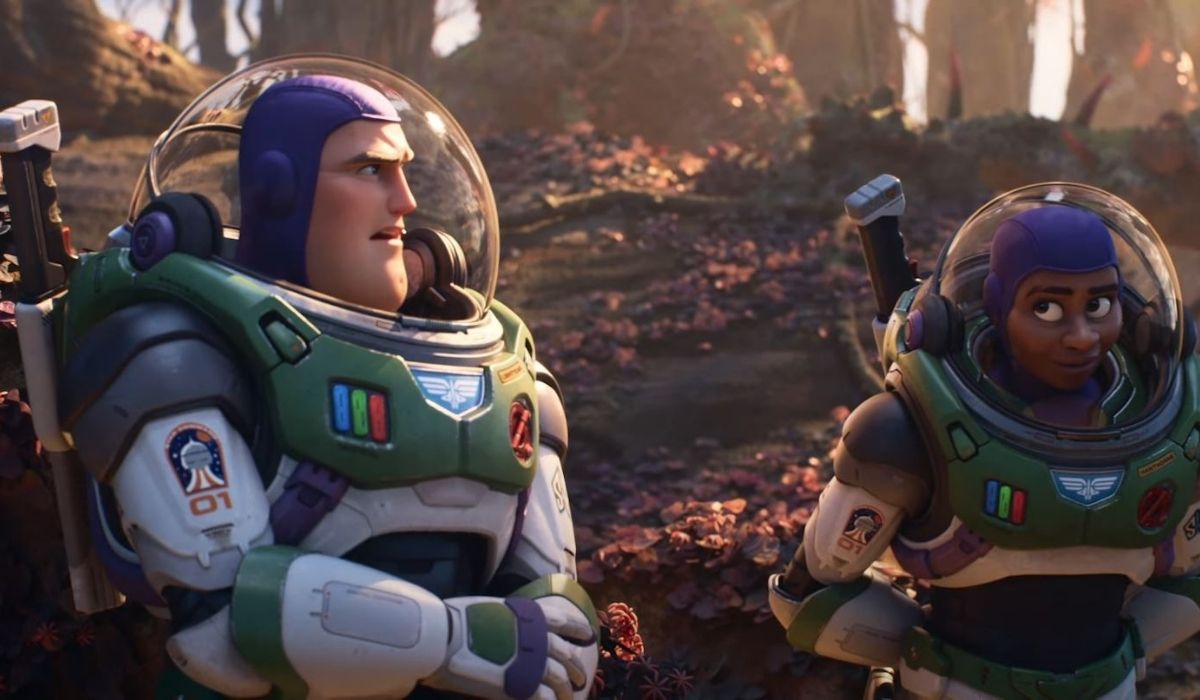 Buzz Lightyear and a space ranger in the Lighter trailer.